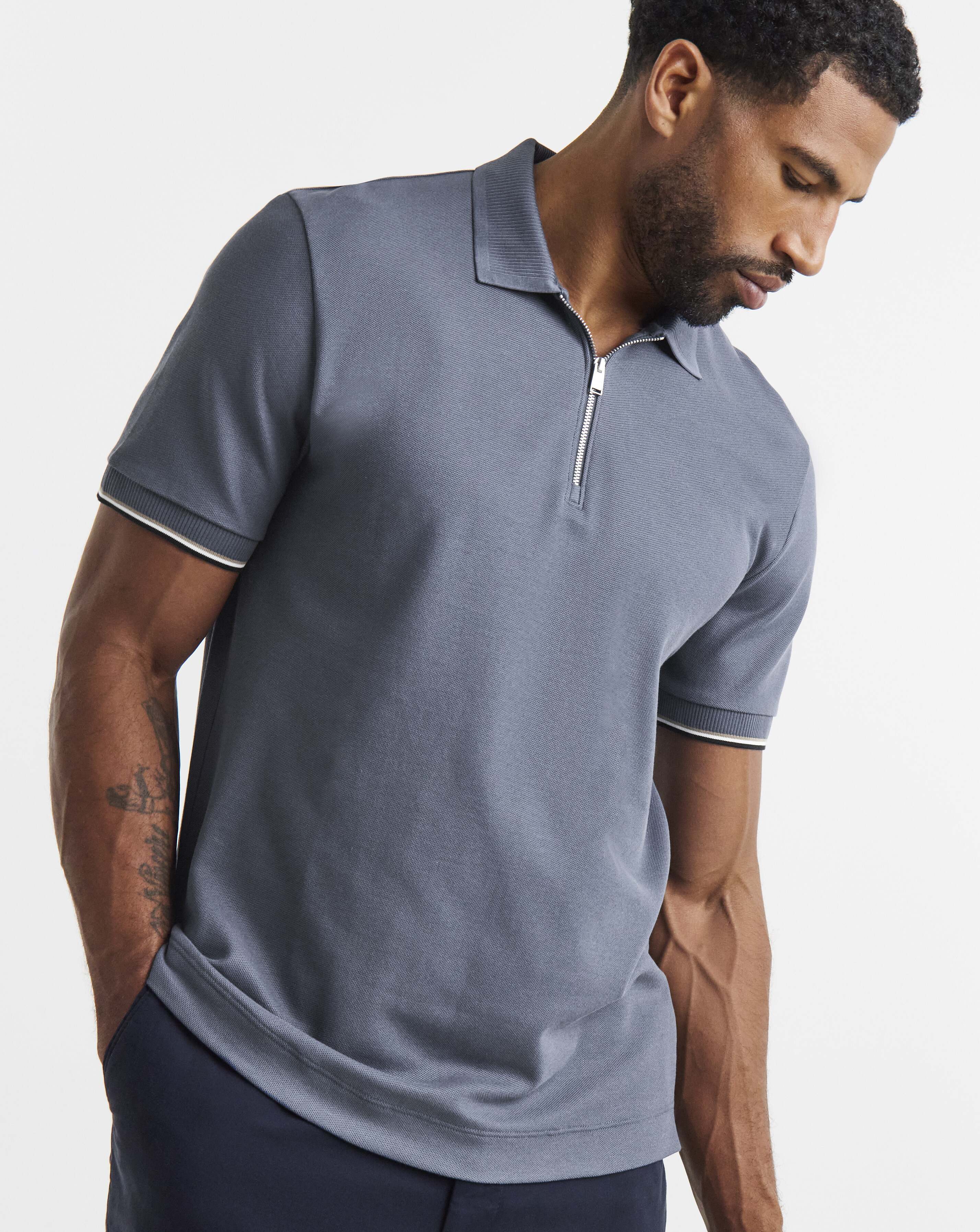 BOSS Zip Neck Polo - Blue