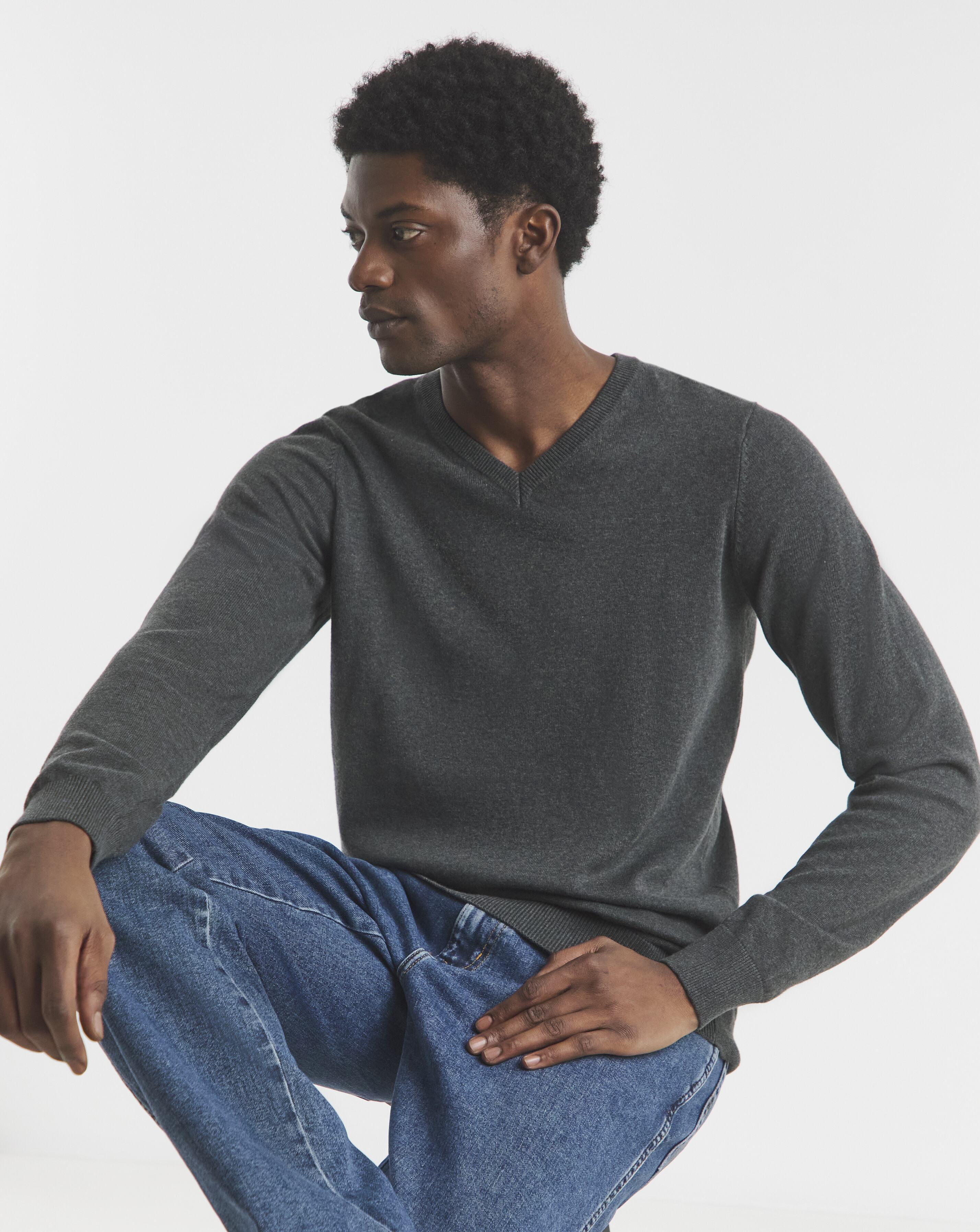 Cotton Knitted V Neck Jumper Long