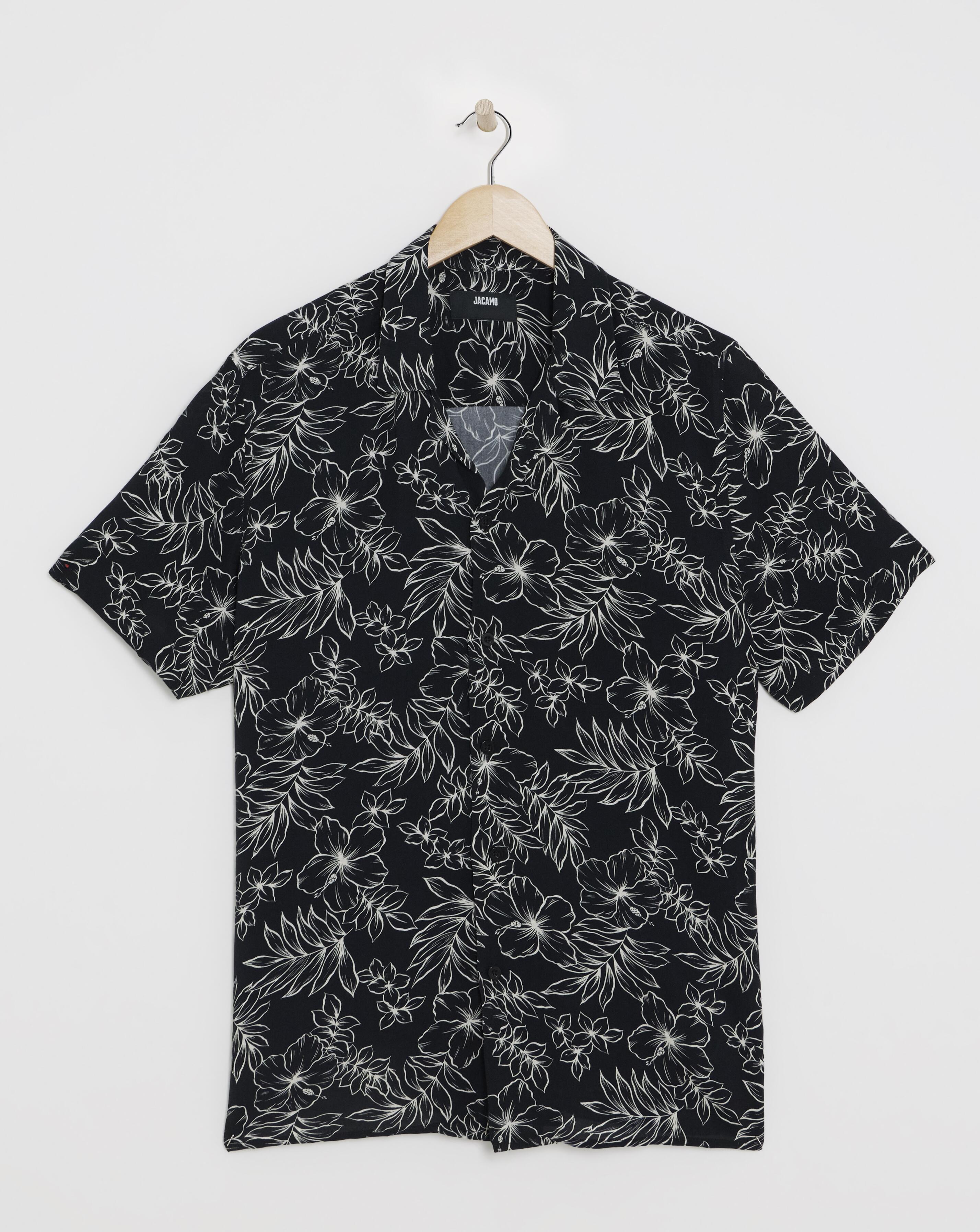 SS Leaf Print Shirt with Ecovero - Black