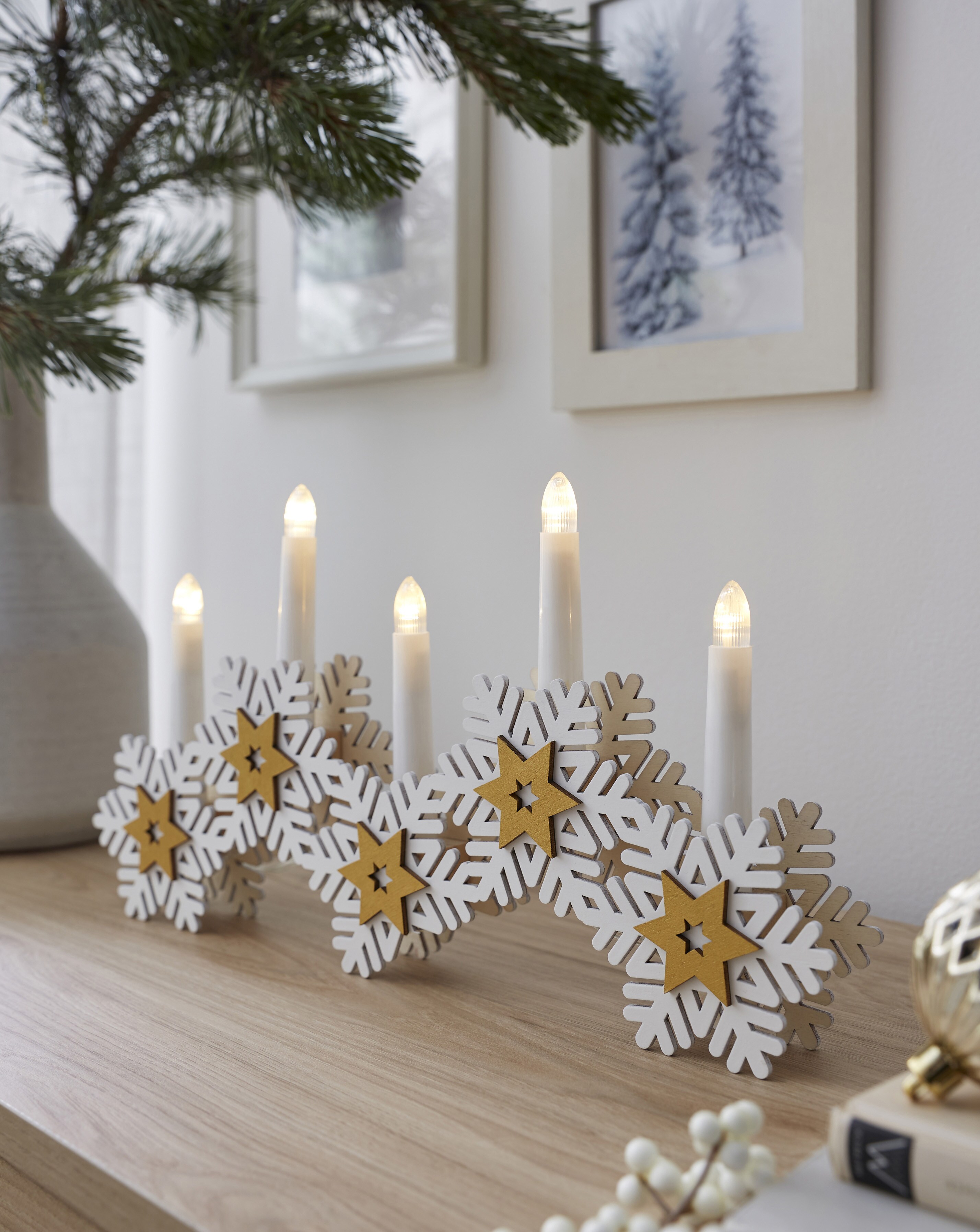 Lit Snowflake Candelabra