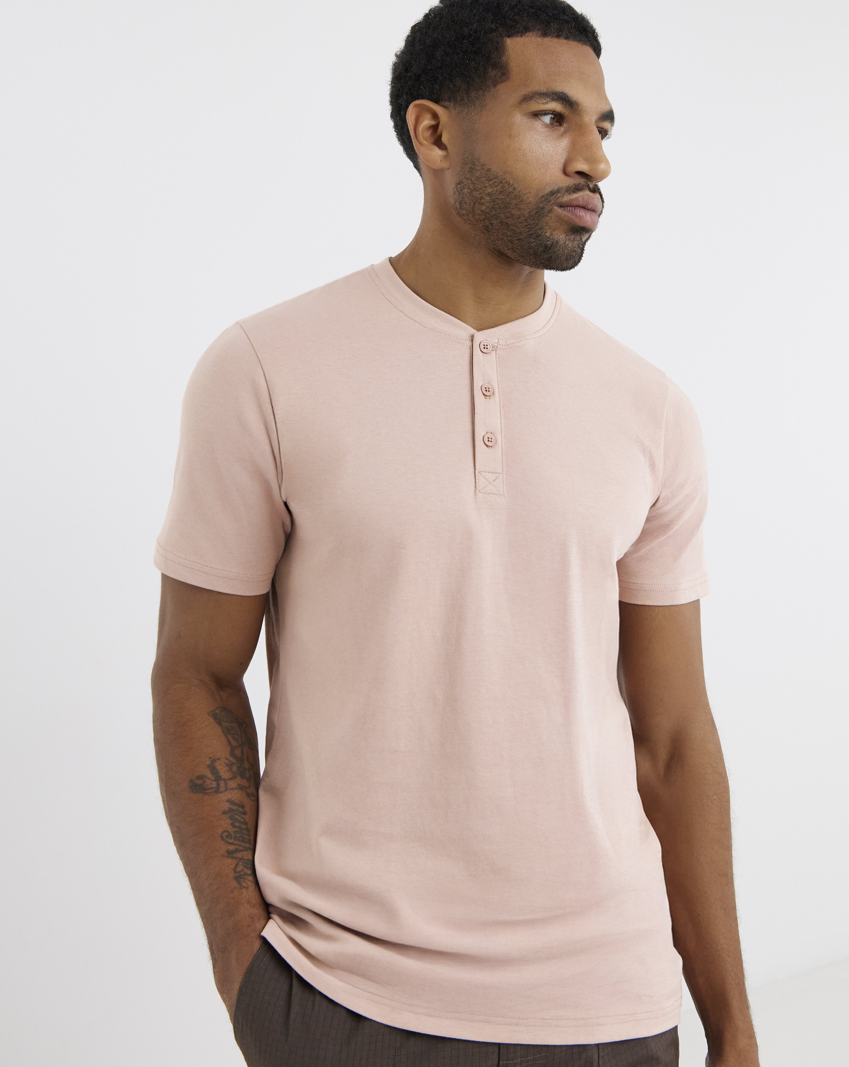 Pure Cotton Grandad T-Shirt Long- Pink