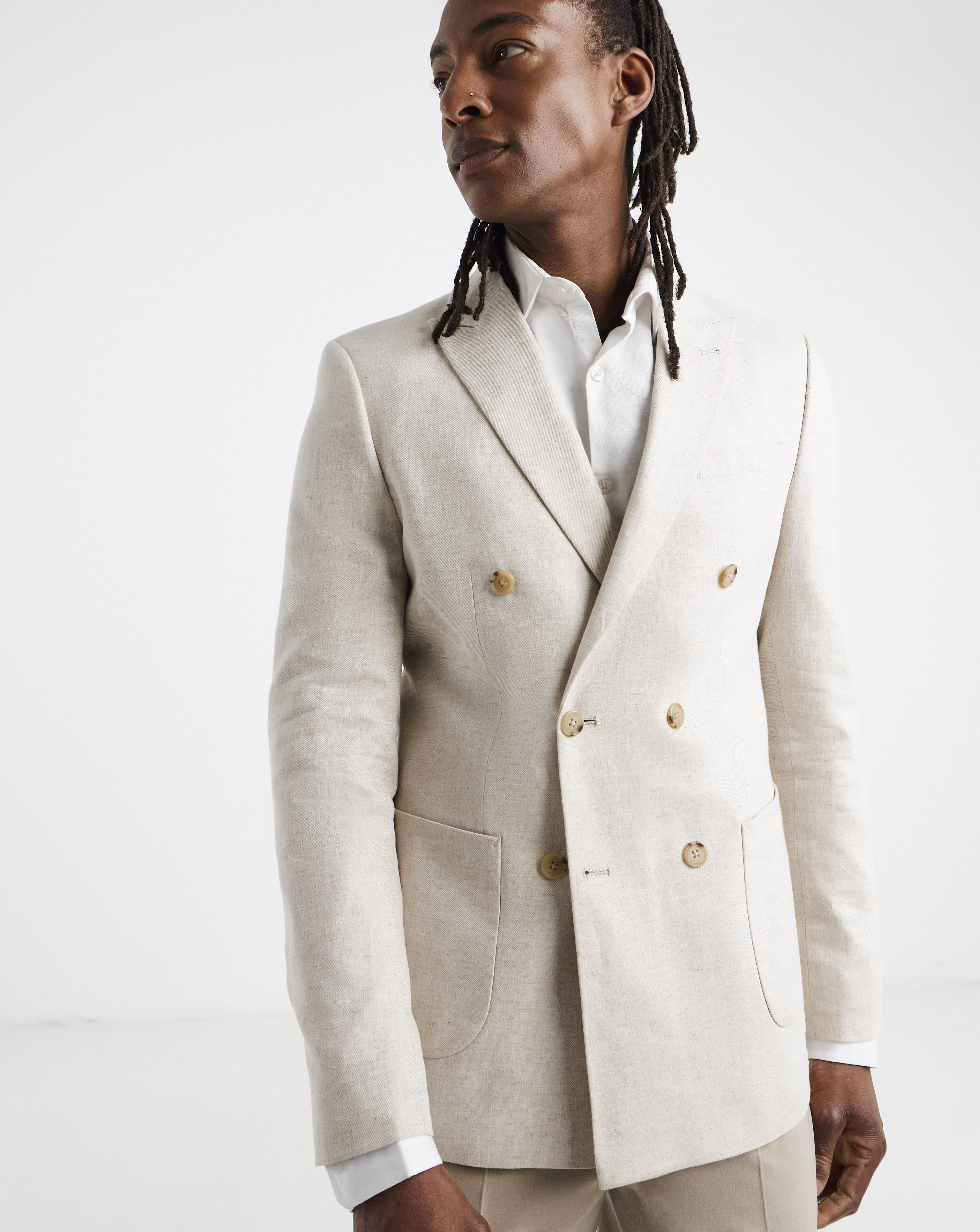 Double Breasted Linen Blend Blazer