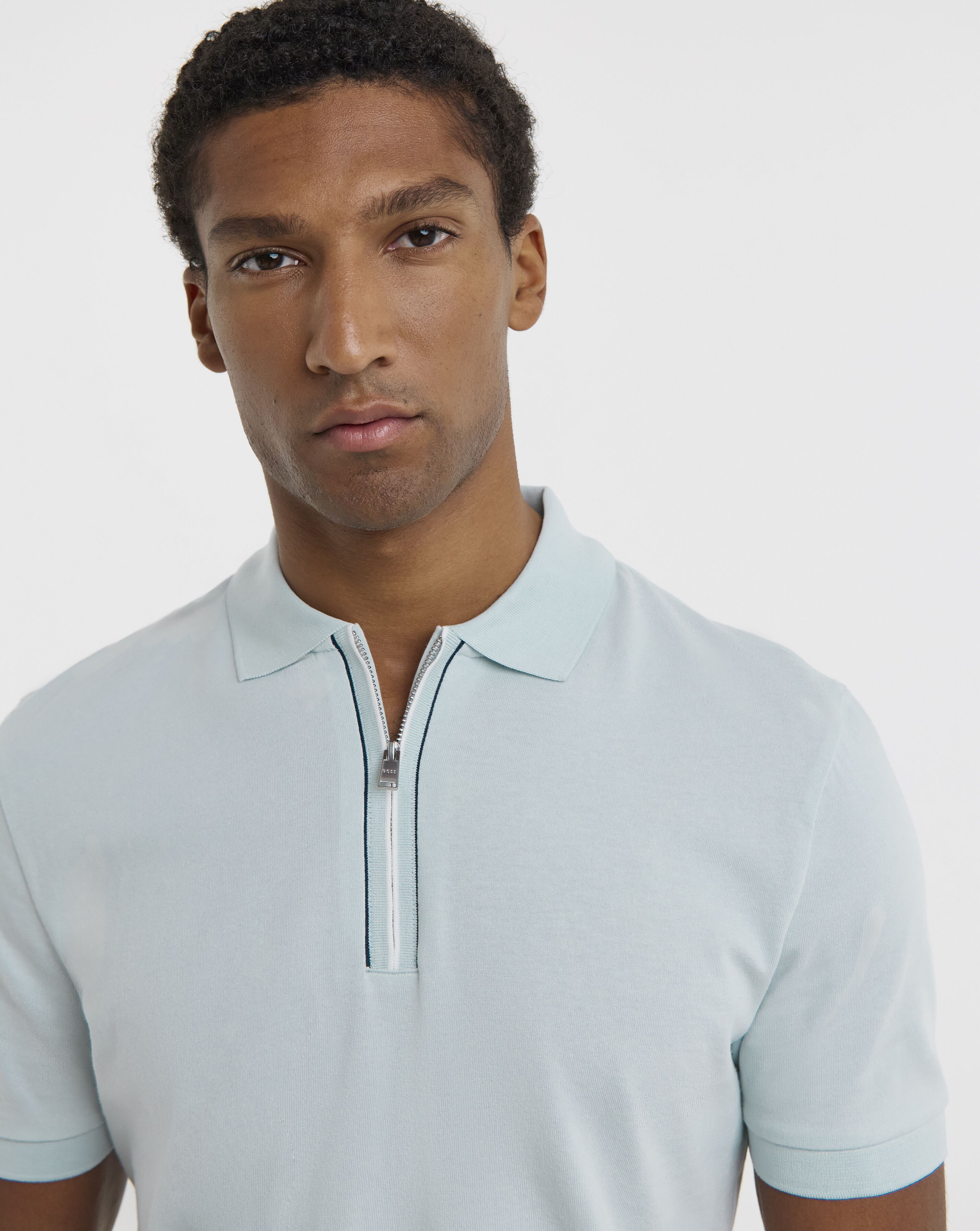 BOSS Short Sleeve Zip Polo - Light Blue