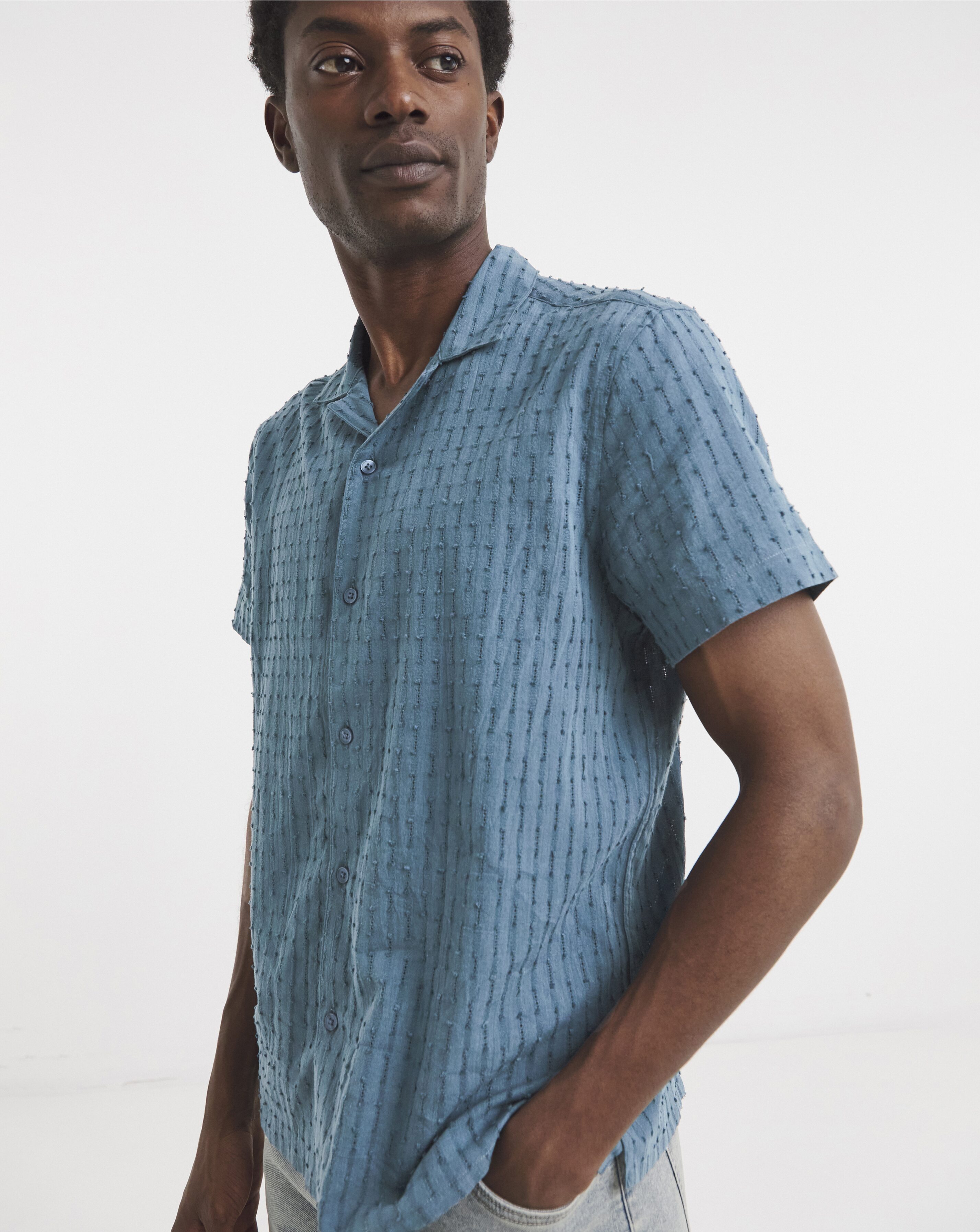 Pointelle Jacquard Revere Collar Shirt
