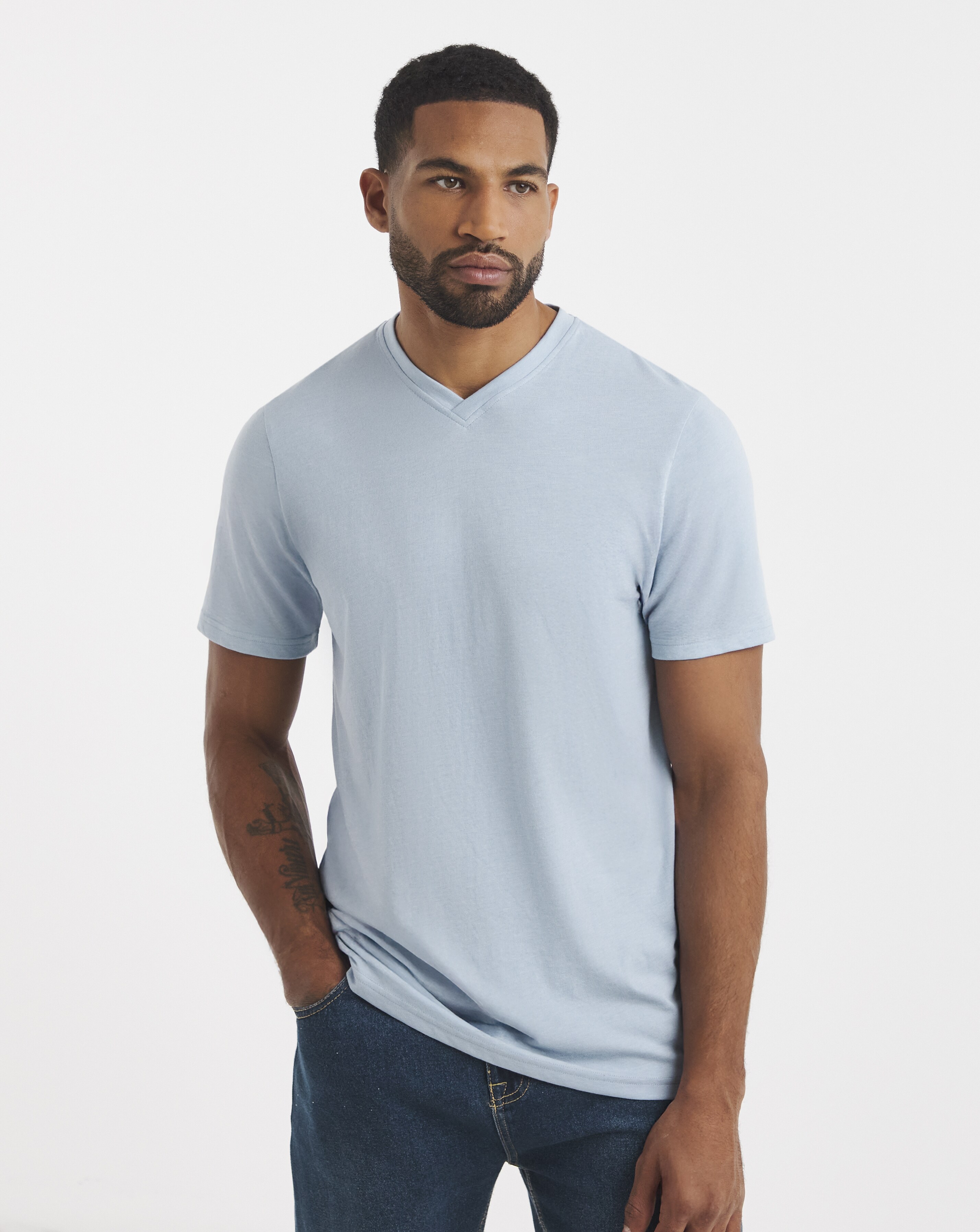 V Neck T-Shirt Long - Blue Marl