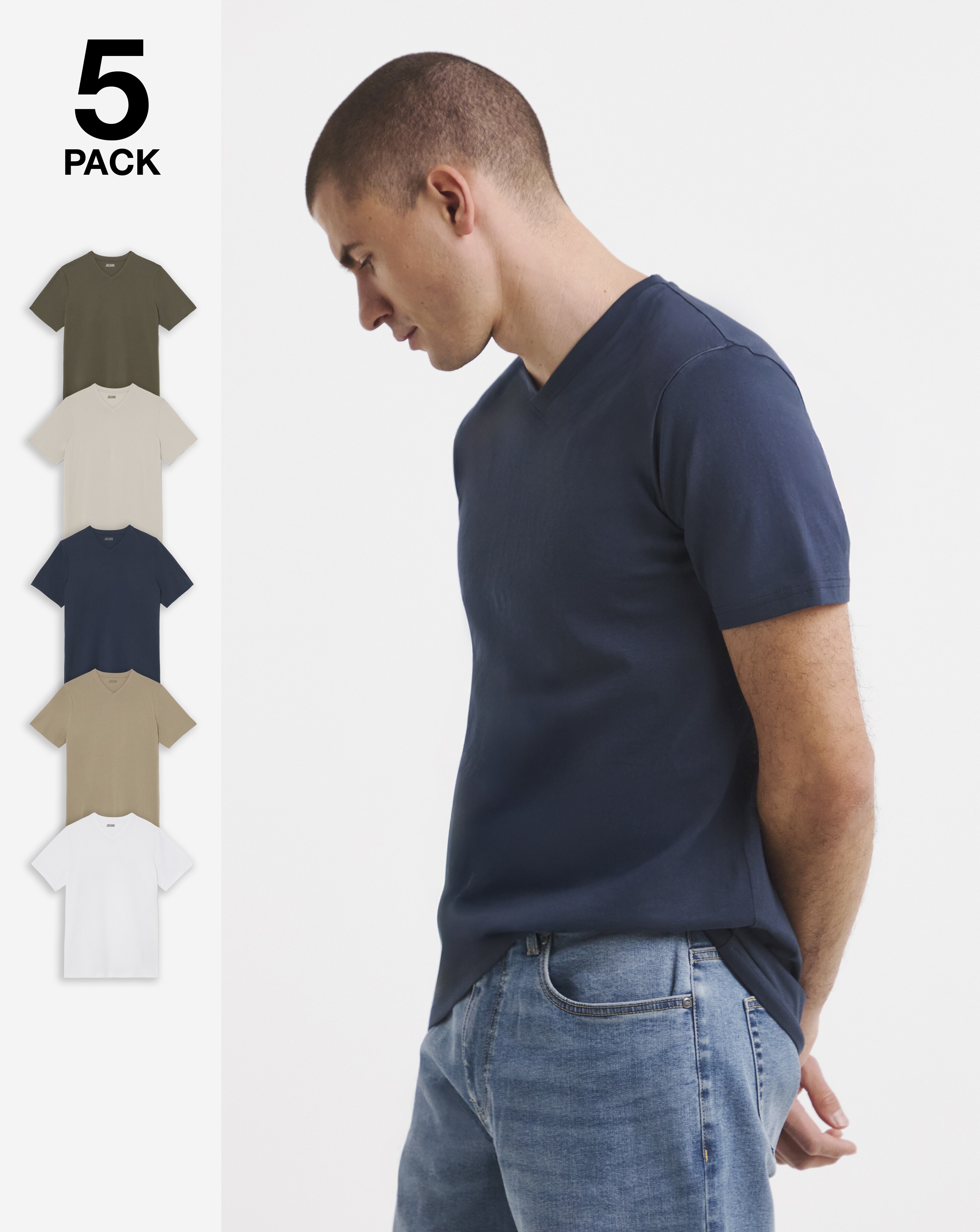 5 Pack Multi V Neck T-Shirts Long