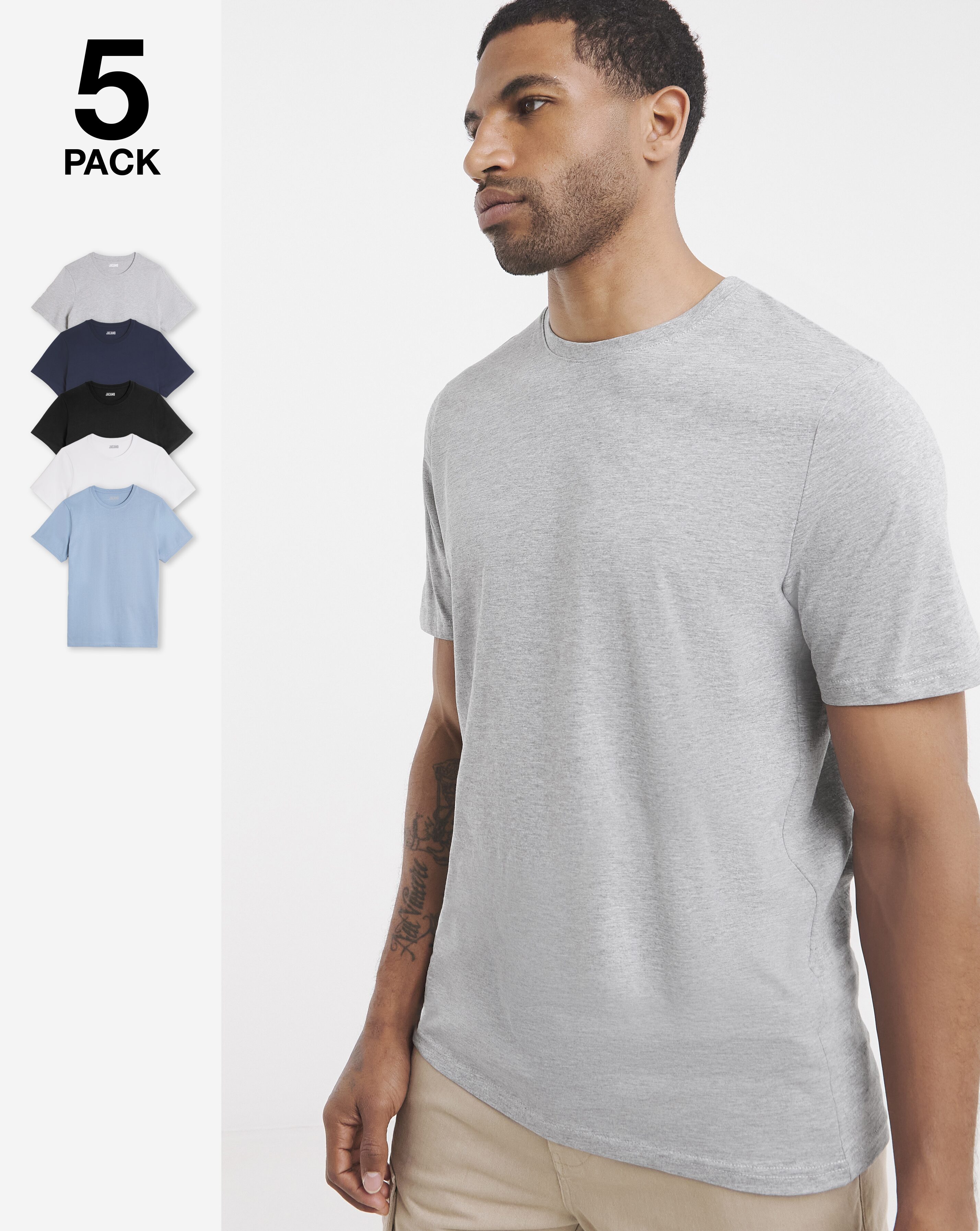5 Pk Pure Cotton Crew Neck T-Shirts Long