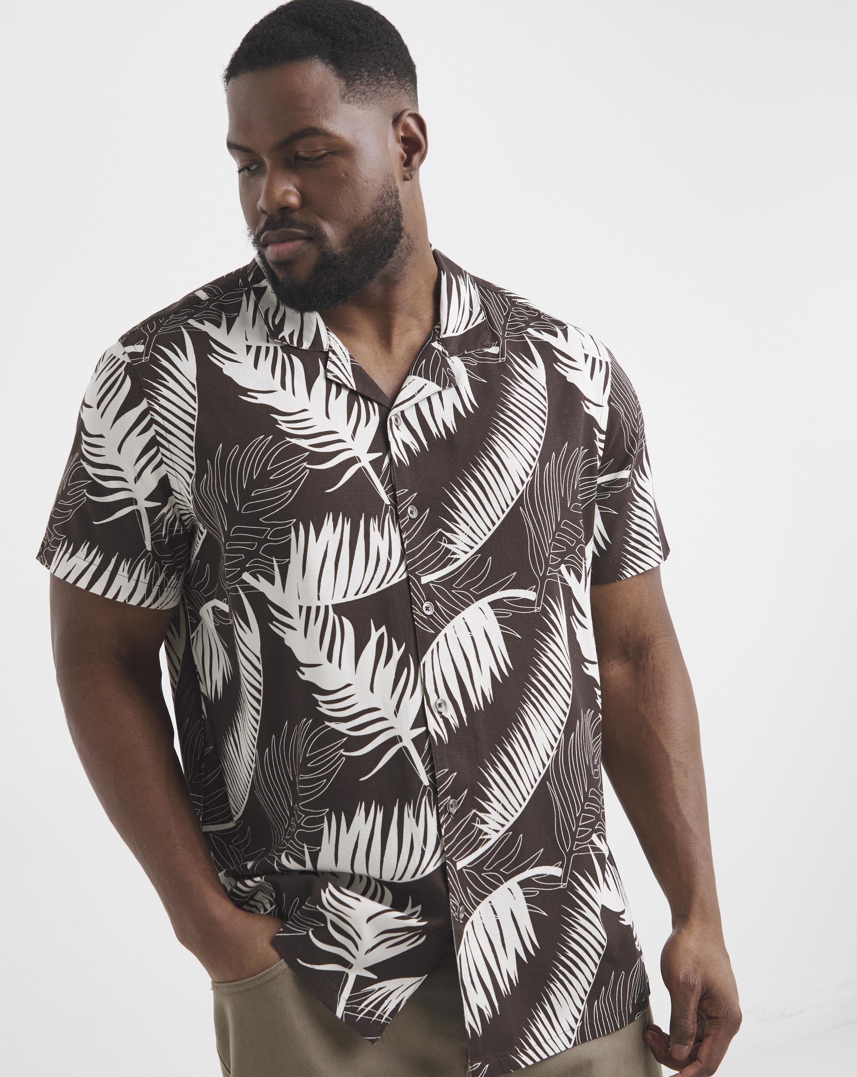 Leaf Print Revere Collar Shirt