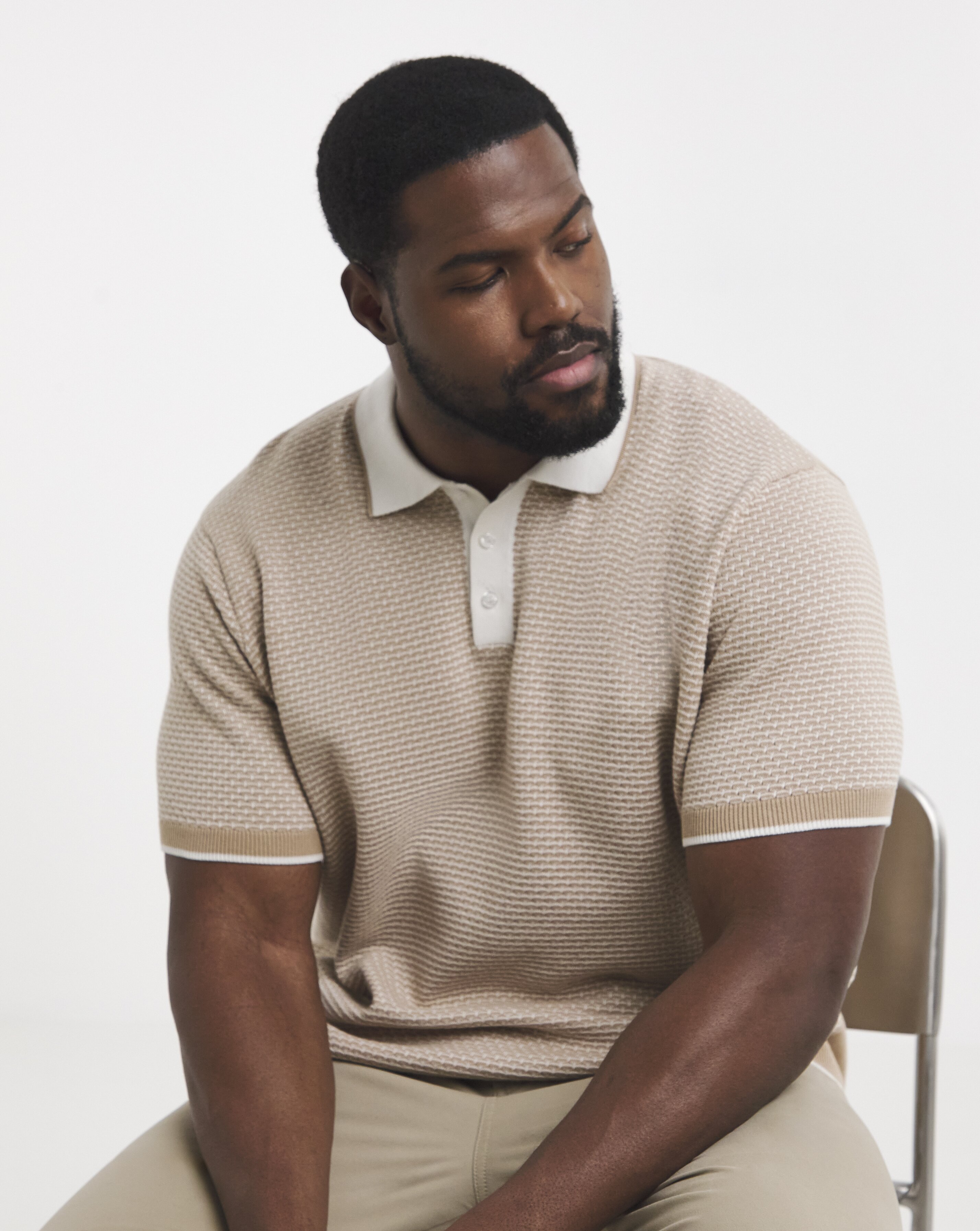 Geo Patterned Short Sleeve Knitted Polo