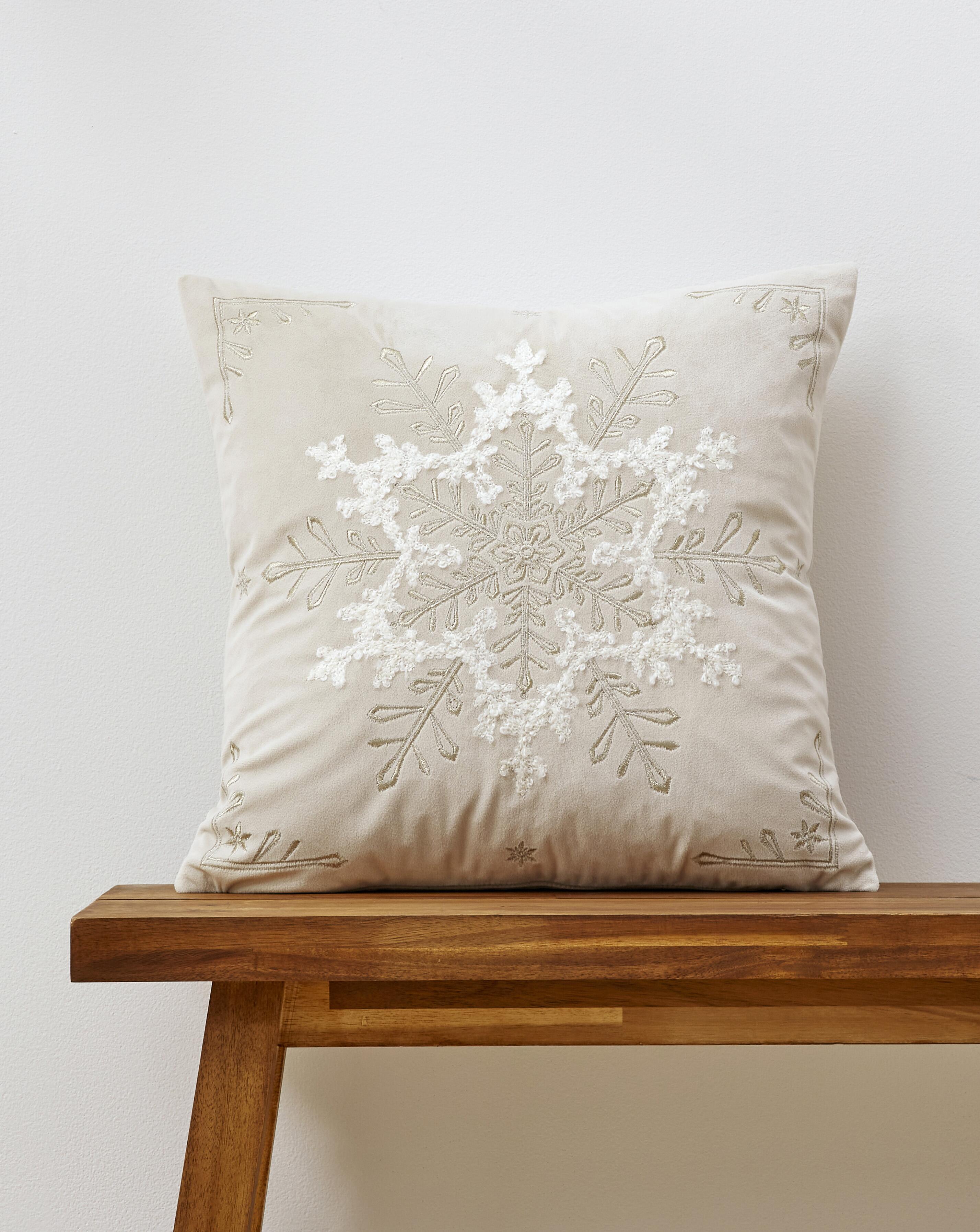 New In - Embroidered Snowflake Velvet Cushion