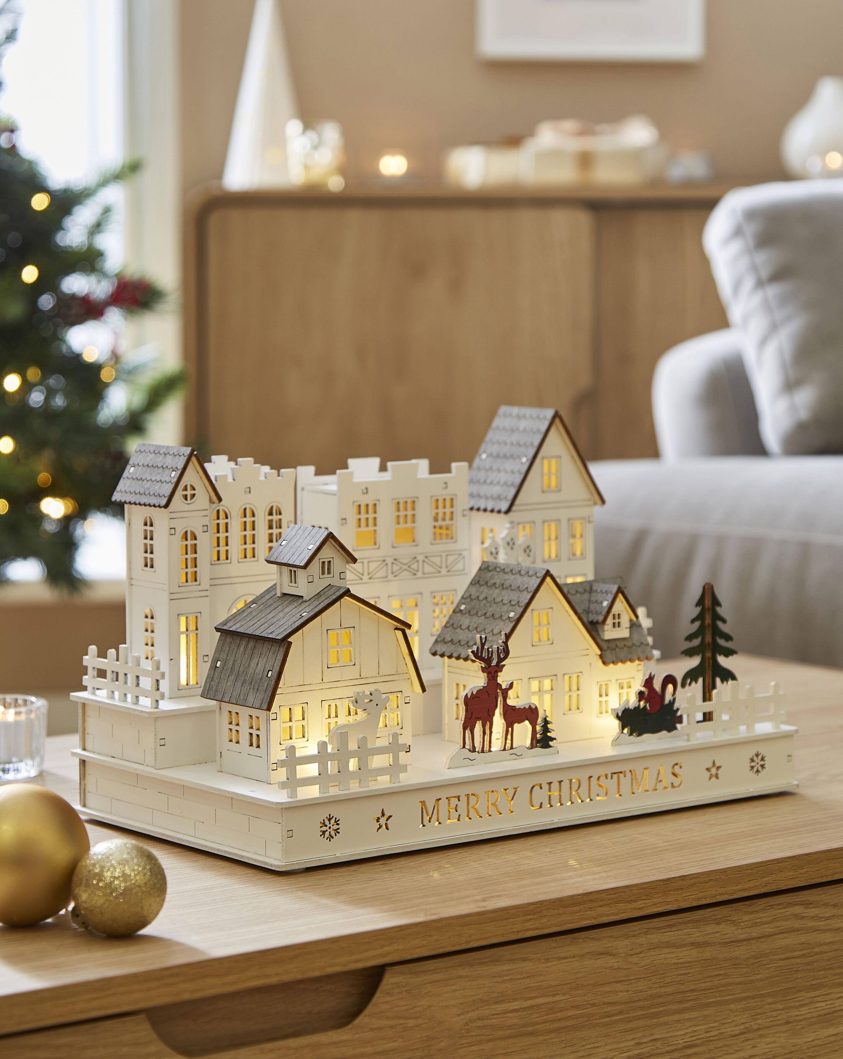 Lit Christmas Village Scene