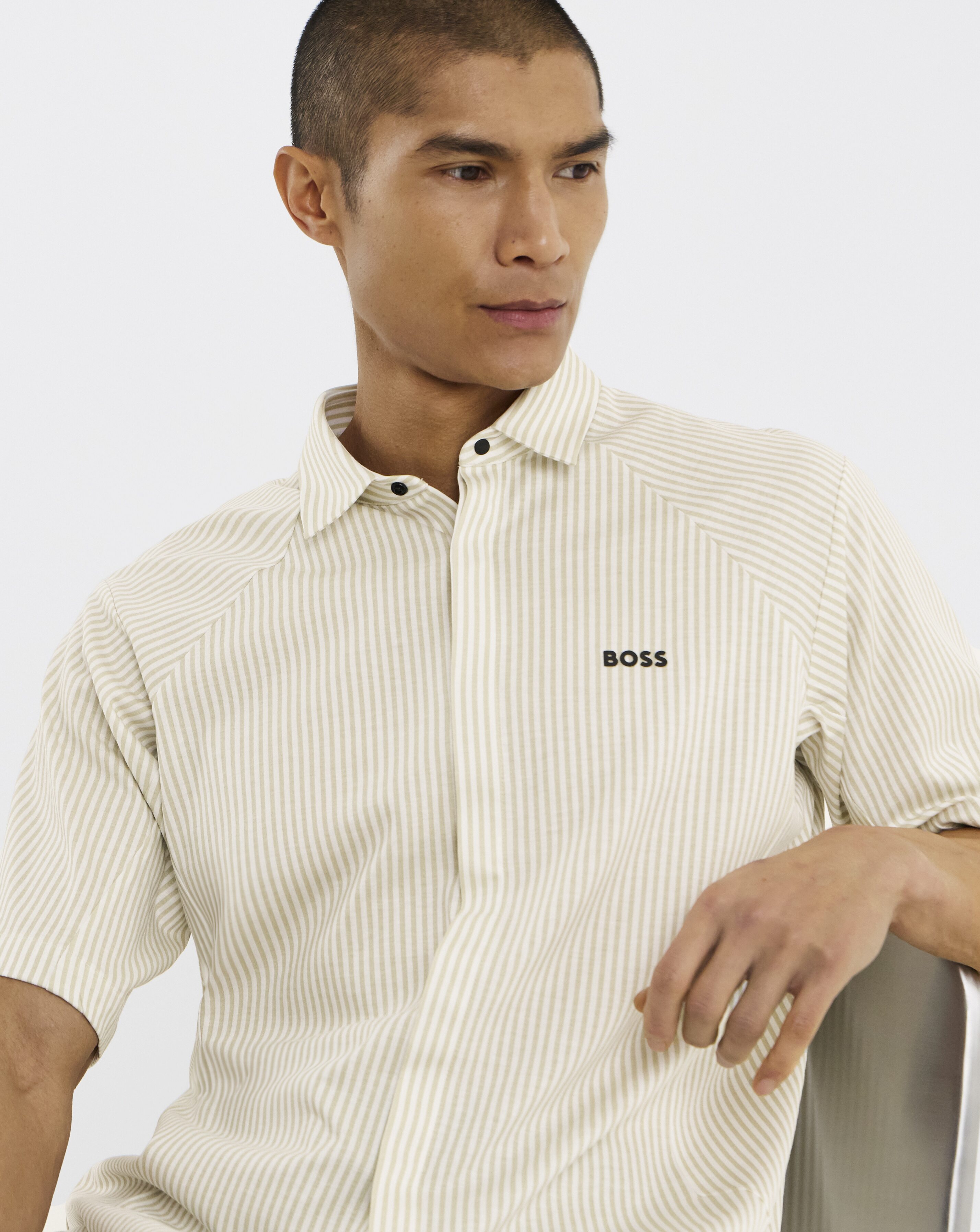 BOSS Stretch Stripe Shirt - Light Beige