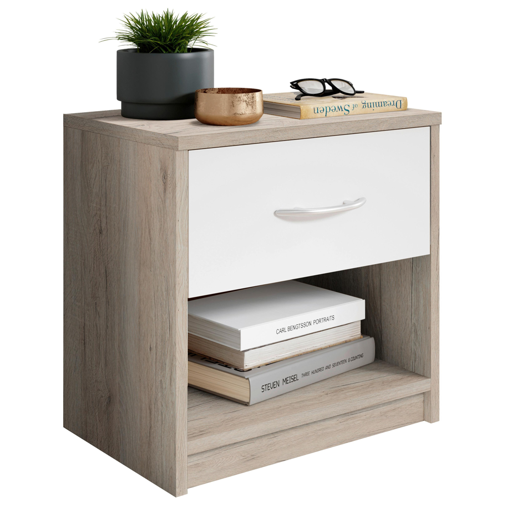 Noční stolek FAIR dekor dub San Remo/bílá