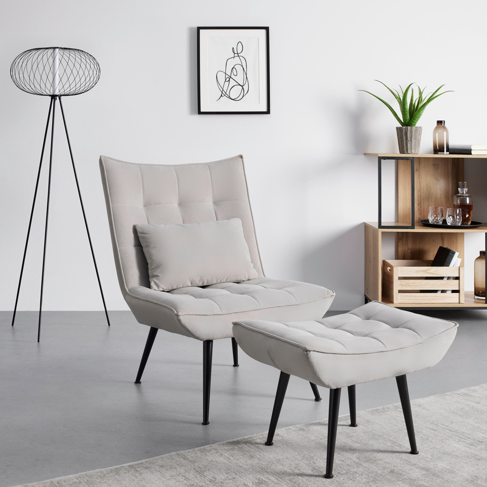 Čalouněné Křeslo S Podnožkou Toma, Světlešedé