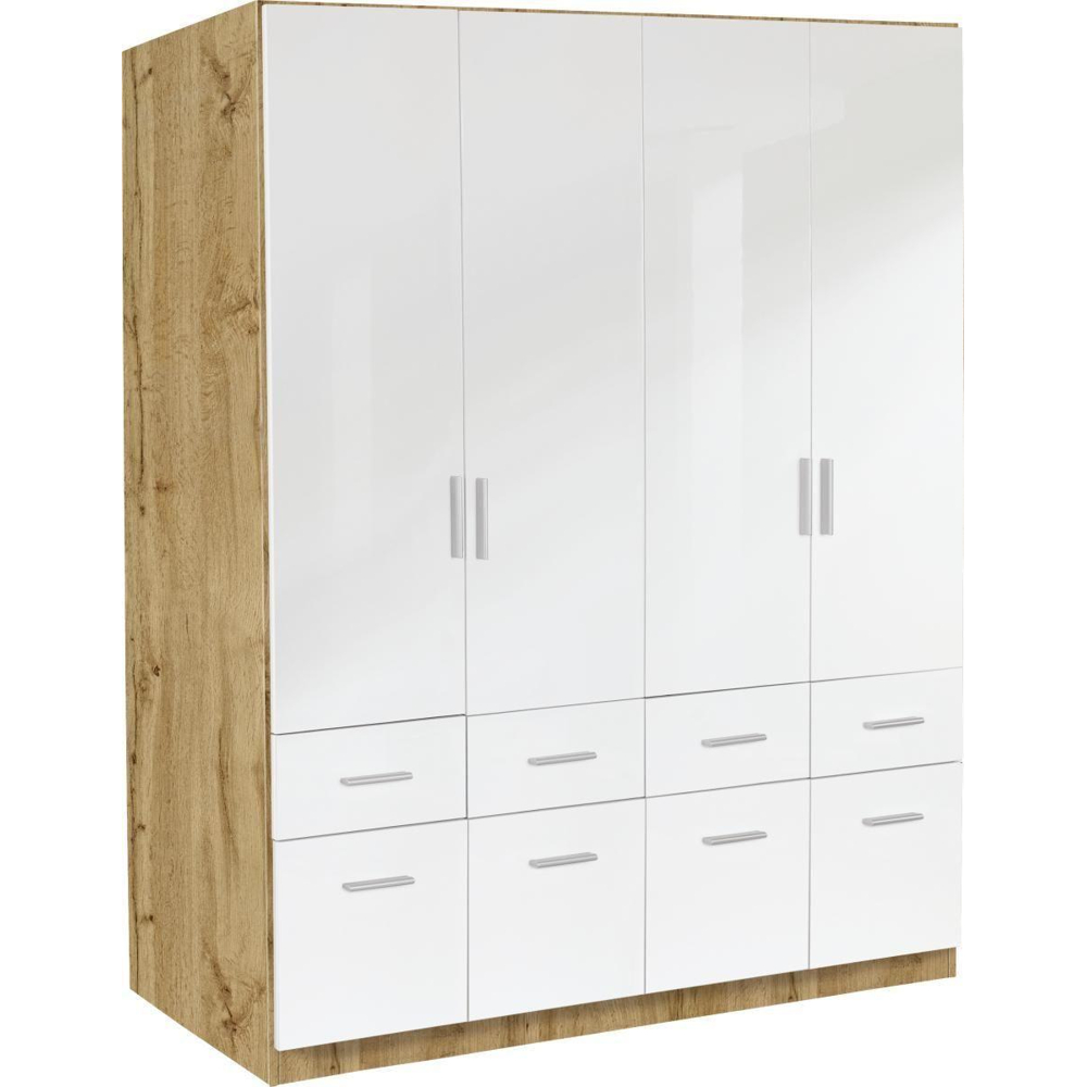 4-dveřová Skříň Se Zásuvkami Celle, Bílá/dub