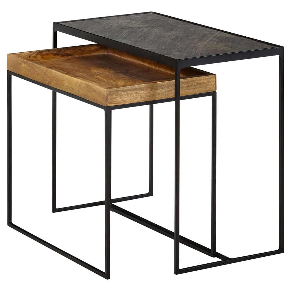 Odkládací stolek sada 2ks, masiv mango/kov