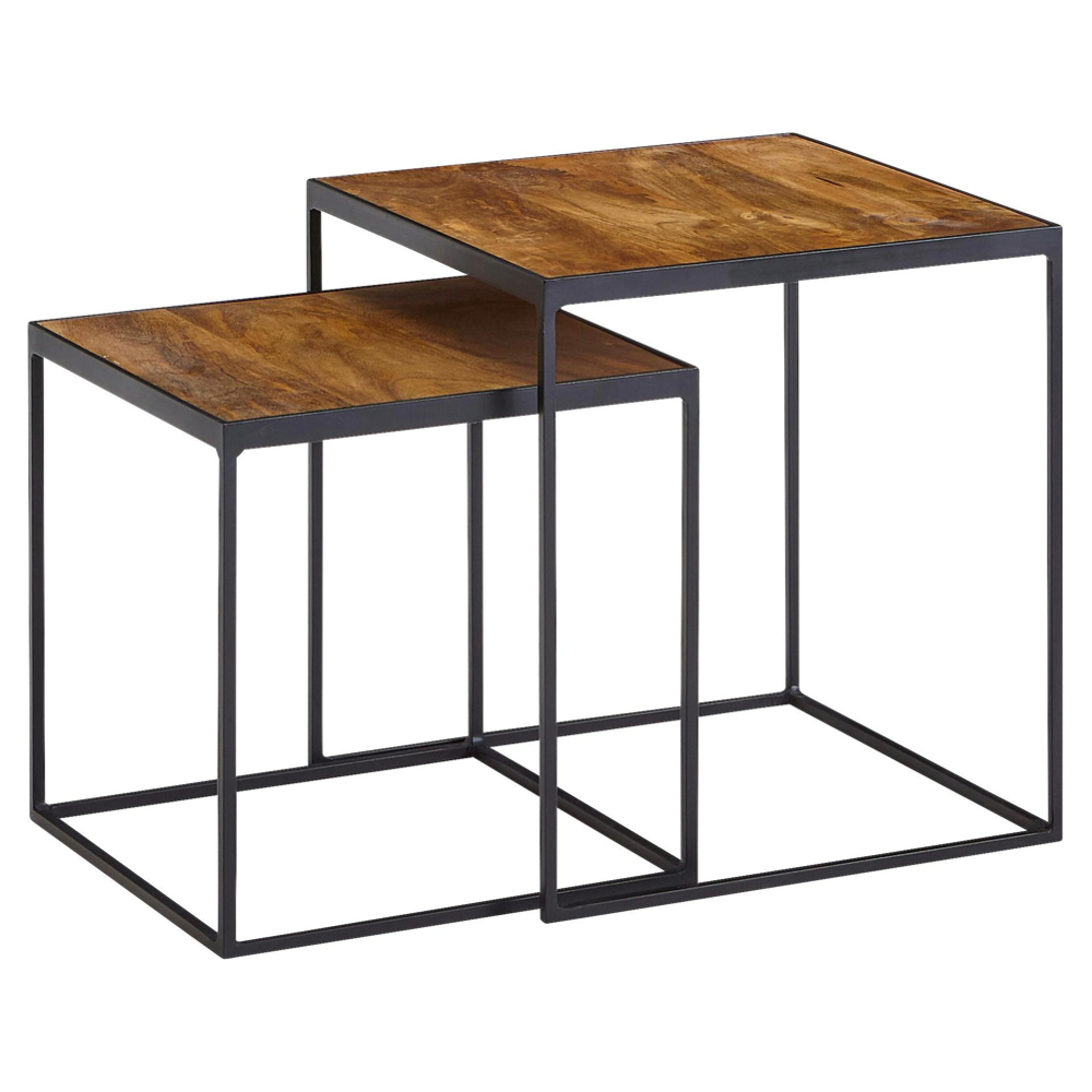 Zasouvací stolek sada 2ks masiv mango/kov