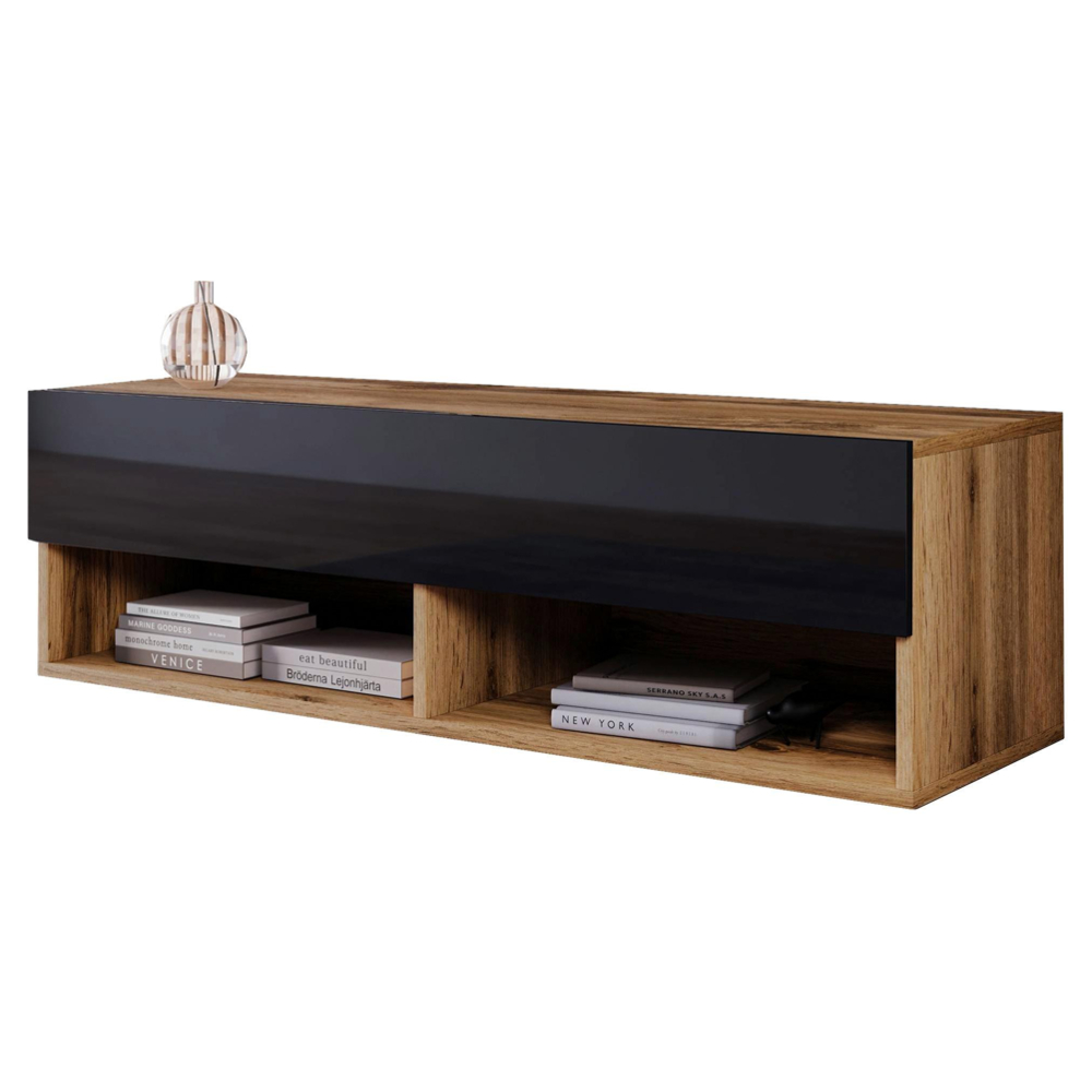 Nízka komoda s LED osvětlením ,dekor dub Wotan/černá