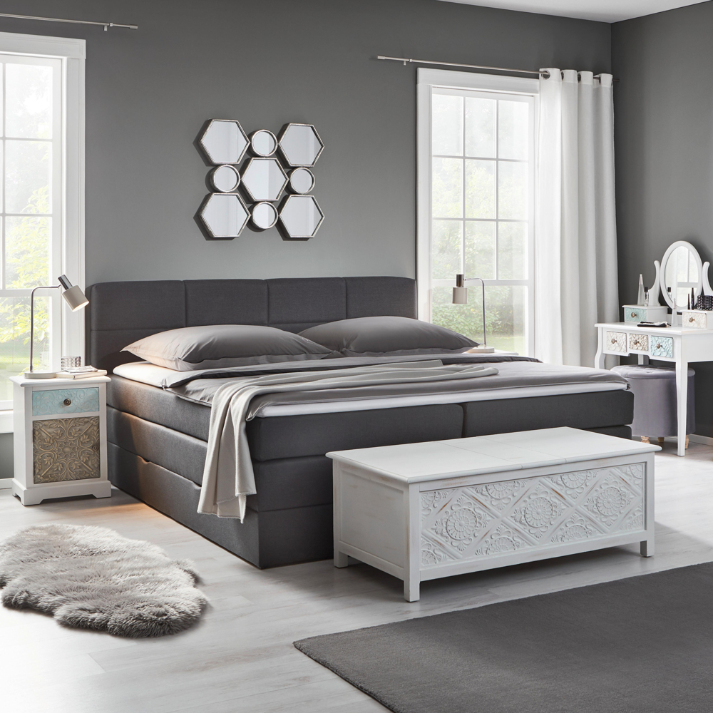 Čalouněná Boxspring Postel Greta, Tmavě Šedá, 180x200