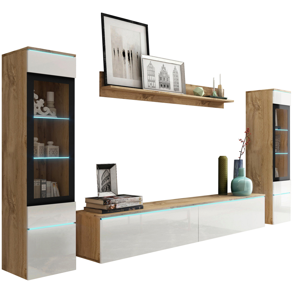 Obývací stěna s LED dekor dub Wotan/bílá VL