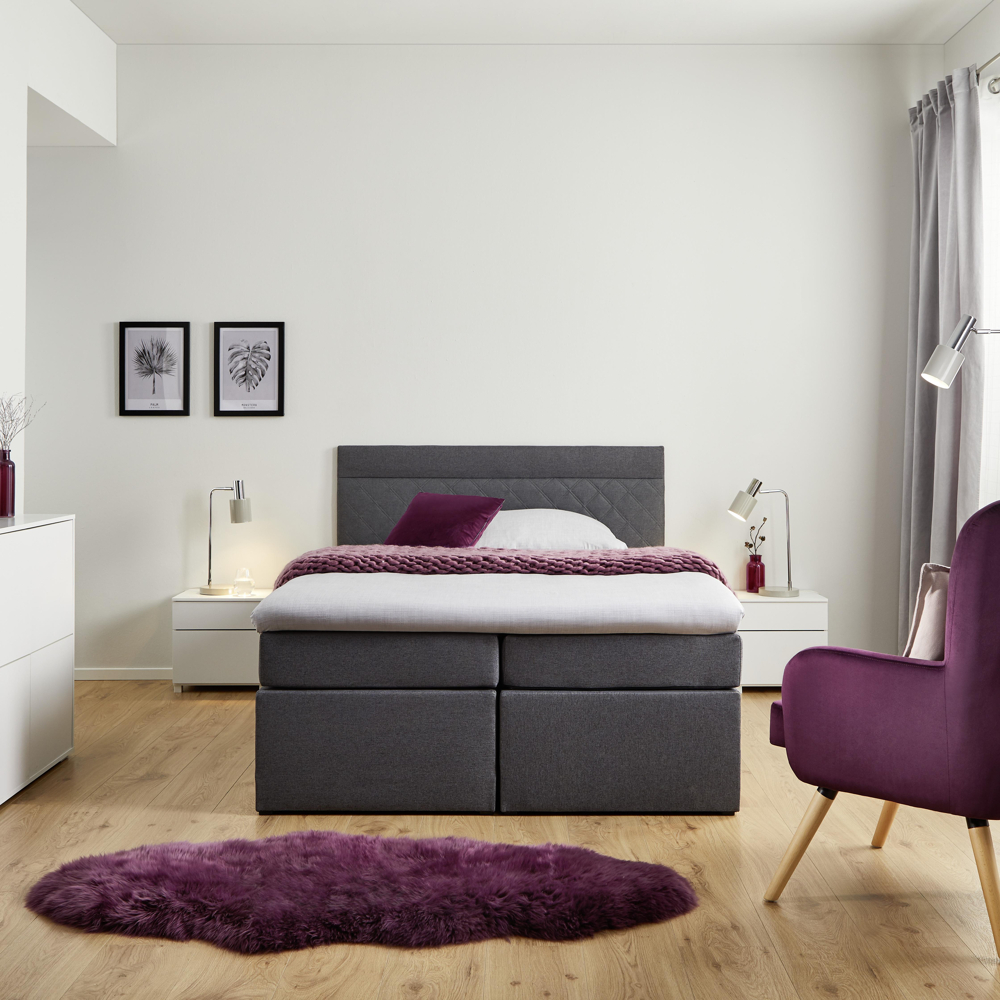 Boxspring Postel S Topperem Rosa 140x200 Cm, Tmavě Šedá