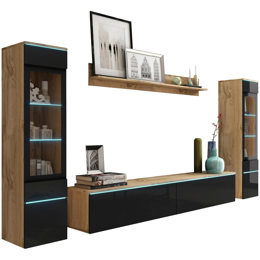 Obývací stěna s LED dekor dub Wotan/černá VL