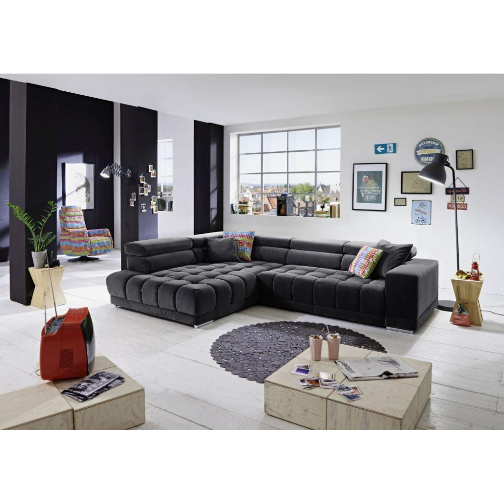 Rohová sedačka IBA, levá, antracitová, s funkcemi