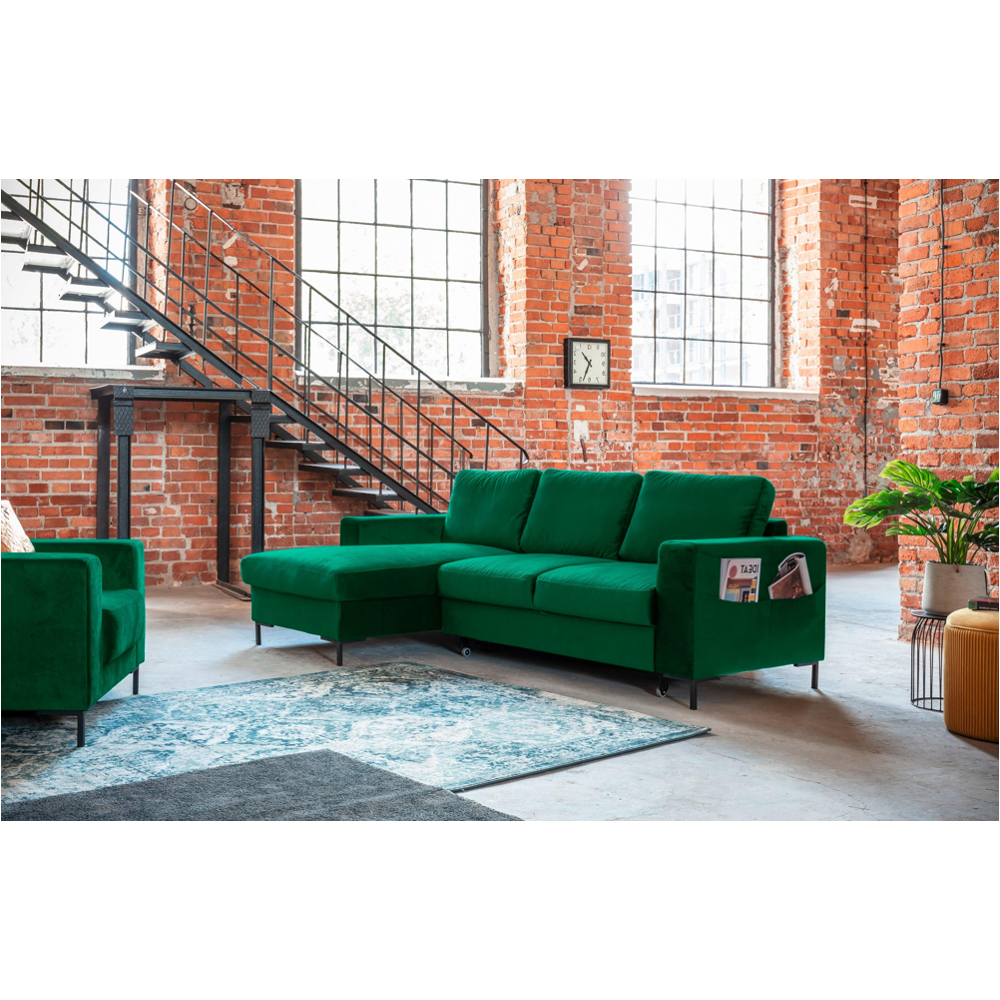 Rohová Rozkládací Pohovka Lofty Lilly Smaragdově Zelená