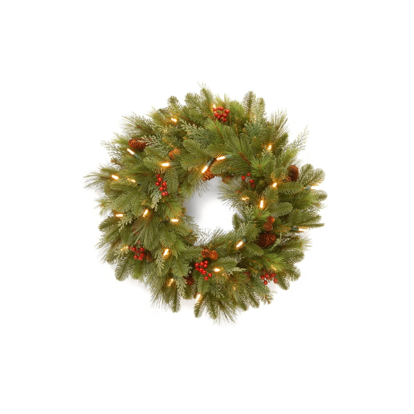 corona de abeto plateada para invierno o Navidad Kamaca Corona de Adviento LED con diseño de abeto con iluminación y decoración plateada funciona con pilas 