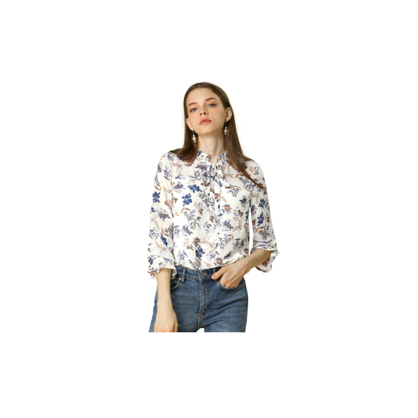 n\u00fc Blusa de manga larga blanco-azul estampado floral elegante Moda Blusas Blusas de manga larga nü 