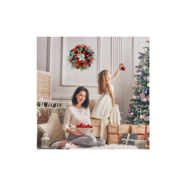 Weimoli Guirnalda de la Navidad 1PC Rosa Artificial Corona de Navidad con Adornos de Bola inastillable perfecciona para el Interior o el Exterior de la decoración de Navidad 
