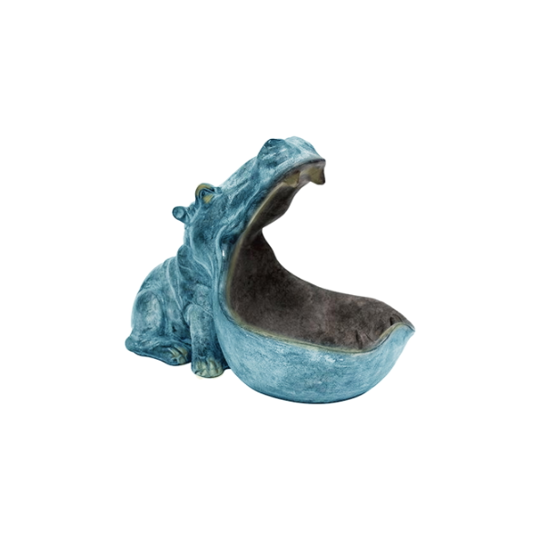 Amoy-Art Figura Hipopótamo Decorativa Escultura Dinosaurio Animale para Hogar Navidad Regalo Cumpleaños Polyresina Azul 18cmL 