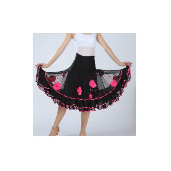ROYAL SMEELA Falda Flamenca Mujer Gitano 12 Yardas Faldas largas Danza del Vientre 360 Grados Faldas de Baile Trapear la Longitud del Piso Dobladillo Grande Traje de Baile 