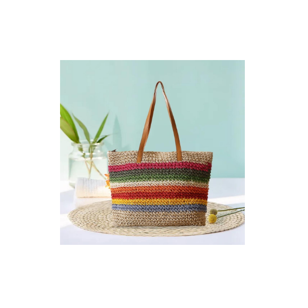 Longlasting Bolsa de playa para mujer de verano solo hombro playa paja bolsa simple moda tejida bolsa casual cesta de la compra cesta de mercado 