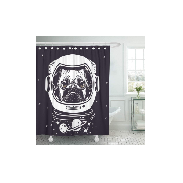 Abphqto Astronauta De Pug En Casco De Astronauta Retrato De Perro Para Animal Negro Blanco Astrologí Abphqto Pknmt66x72shower-10344