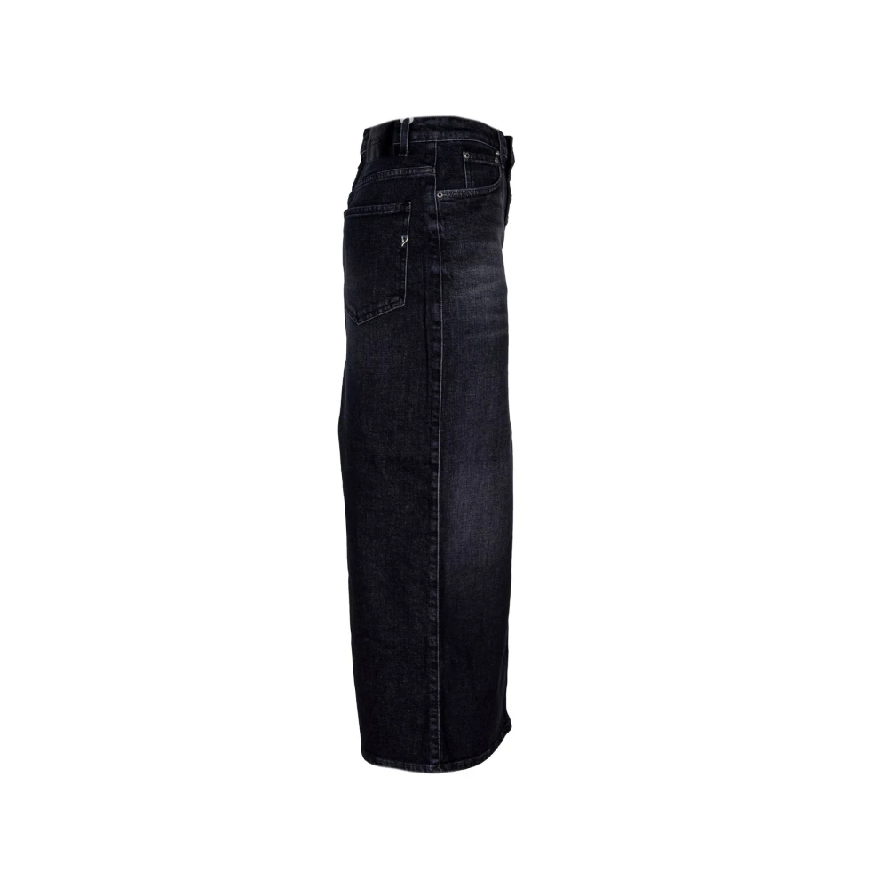 Dondup Donna Nero - Gonna Lunga In Denim Stretch Con Abbottonatura Gioiello - Skirts - W28 - Immagine 4