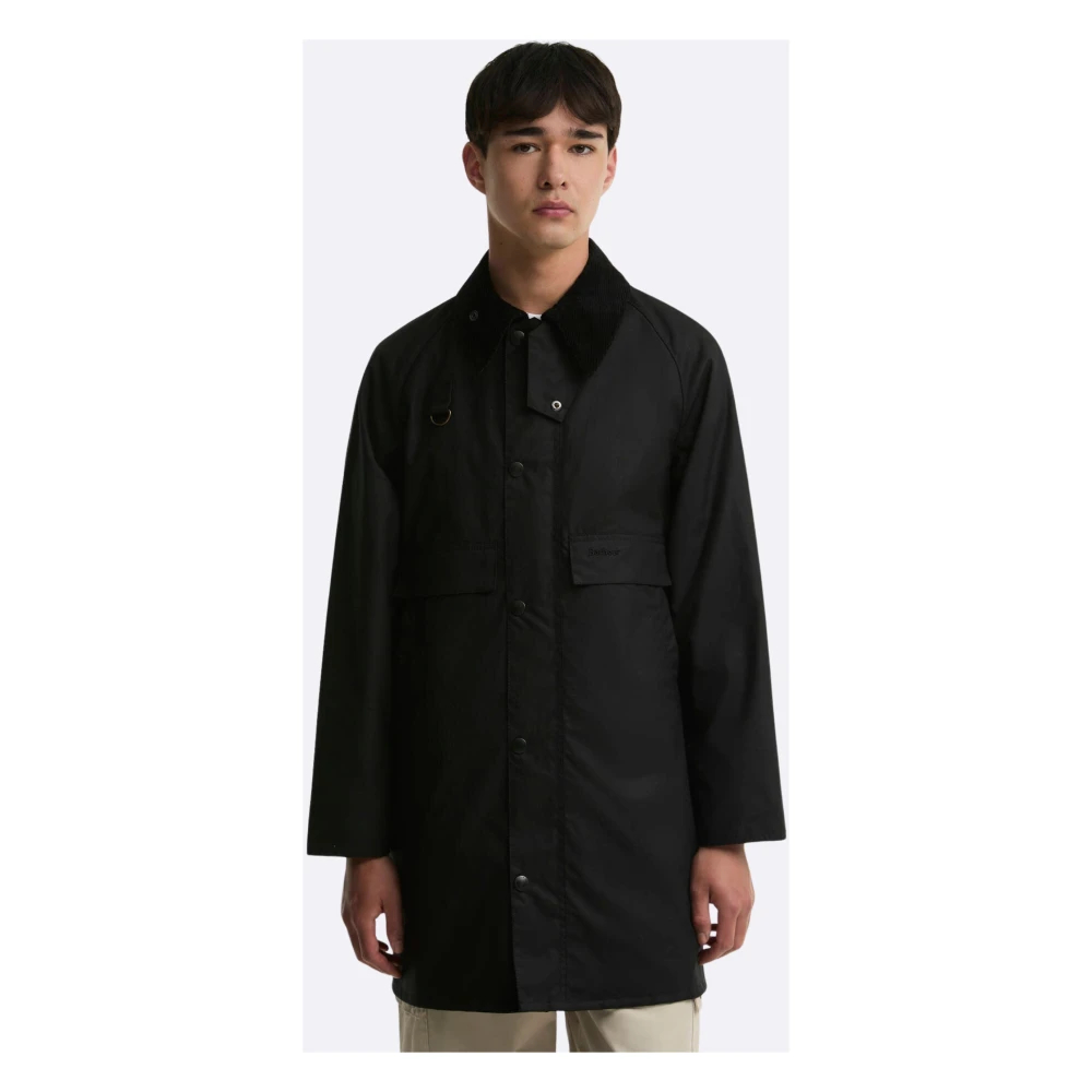 Barbour Uomo Nero Giacca Cerata Lunga Spey - Immagine 2