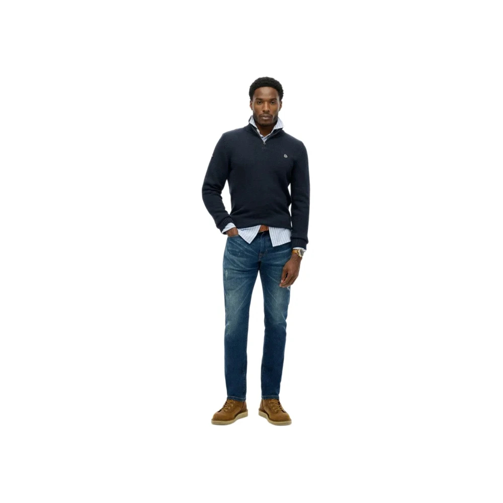 Superdry Uomo Blu Maglione In Cotone A Collo Camionista - Immagine 4