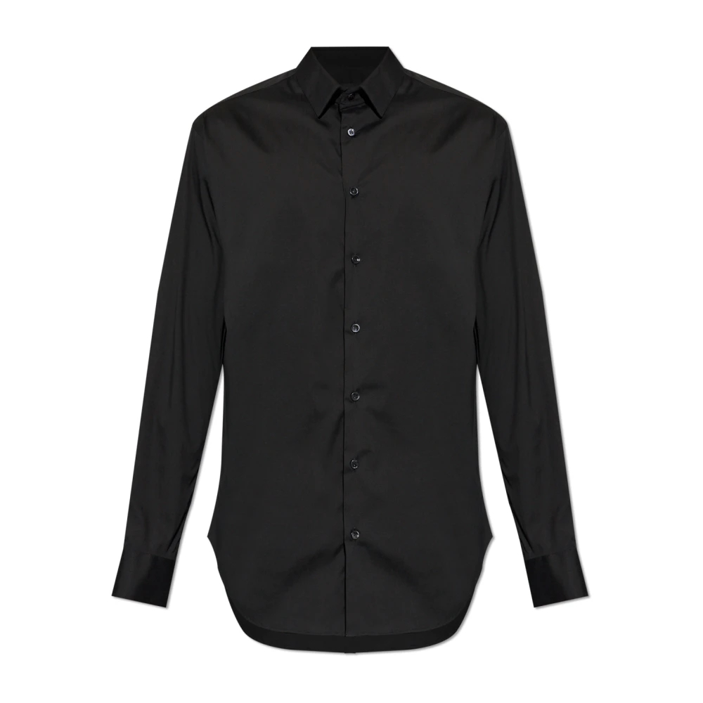 Giorgio Armani Herren Schwarz - Hemd Aus Stretchgewebe Mit Kragenstäbchen - Shirts - K - 5XL