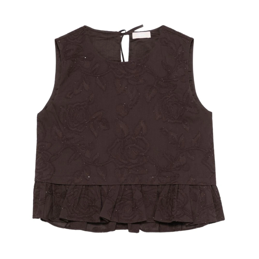Liu Jo Damen Braun - Geblümte - Ärmellose Bluse Mit Stickerei - Blouses & Shirts - Xl
