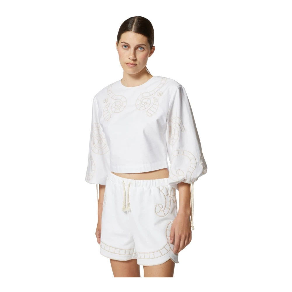 Silvian Heach Damen Weiß - Top-Crop Mit Stickerei Und Puffärmeln - Blouses & Shirts - S