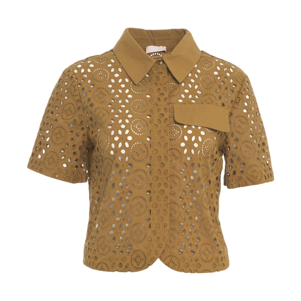 Liu Jo Damen Braun - Es Cropped-Shirt Mit Stickerei - Blouses & Shirts - S