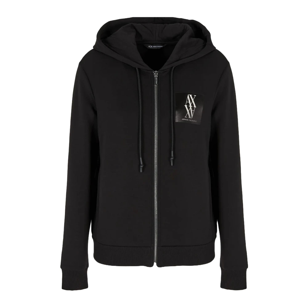 Armani Exchange Damen Schwarz - Er Kapuzenpullover Mit Reißverschlusstaschen - Sweatshirts & Hoodies - K - M