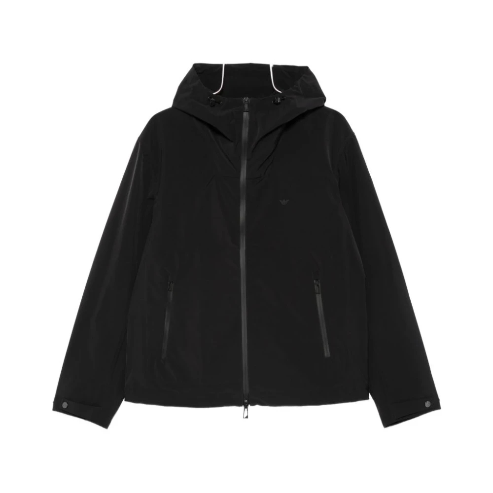 Emporio Armani Herren Schwarz - Nylon Blouson Mit Kapuze Und Wärmeversiegelten Reißverschlüssen - Jackets - K - 3XL