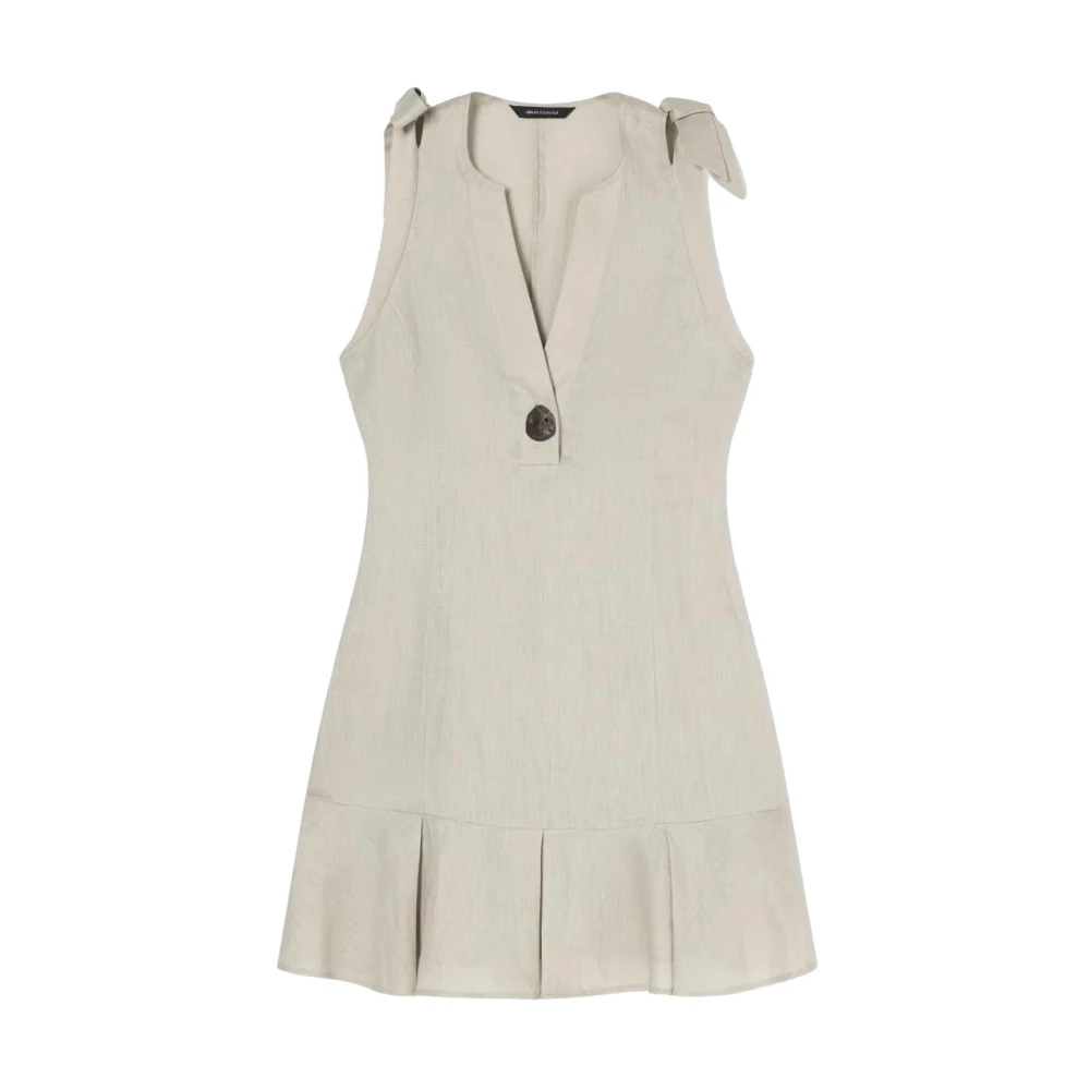 Armani Exchange Damen Beige - Kurzes Leinen-Popeline-Kleid Mit Knöpfen Und Schleifen - Dresses - 2XS