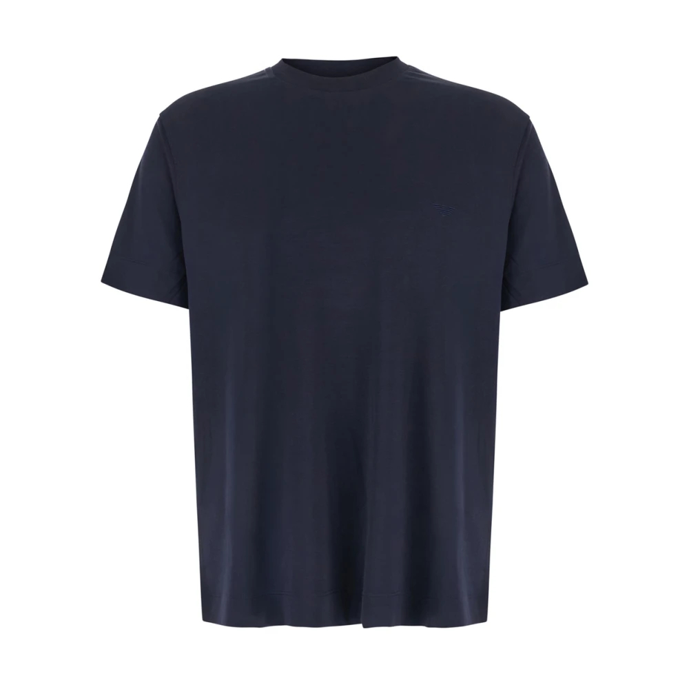 Emporio Armani - Blaues T-Shirt Mit Rundhalsausschnitt Und Ton-In-Ton-Logo Aus Modal Für Herren - Tops - Herren - Blau - Xl