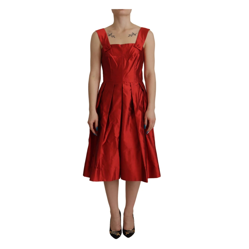 Dolce & Gabbana Damen Rot - Es Seiden A-Linie Plissiertes Midi Kleid - Dresses - Xs
