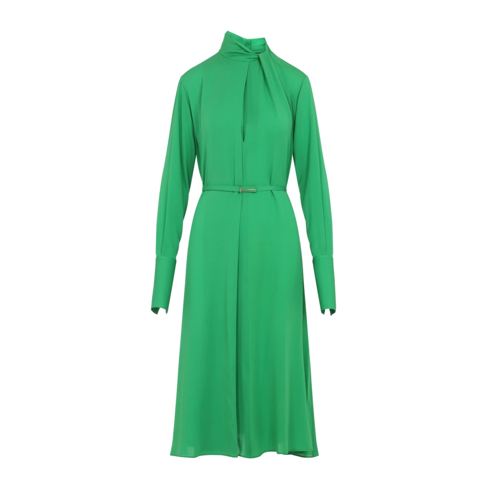 Tom Ford Damen Grün - Washed Seiden-Georgette Langarm Kleid Mit Drapiertem Kragen Und Gürtel - Dresses - 3XS