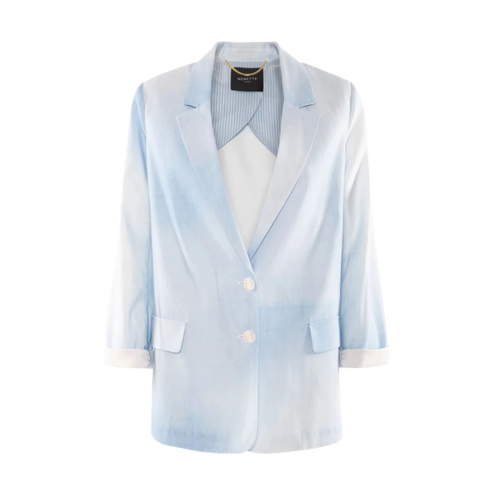Nenette Damen Blau - Einreihiger Blazer Mit Ombre-Effekt Und Steigendem Revers - Jackets - 2XL