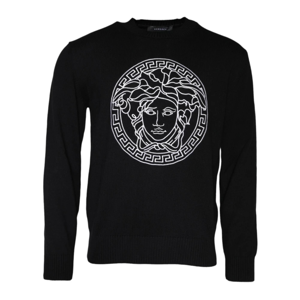 Versace Herren Schwarz - Bestickter Rundhalsausschnitt Pullover - Knitwear - K -L